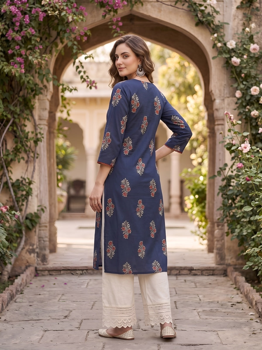 Printed Straight Kurta With Three Quarter