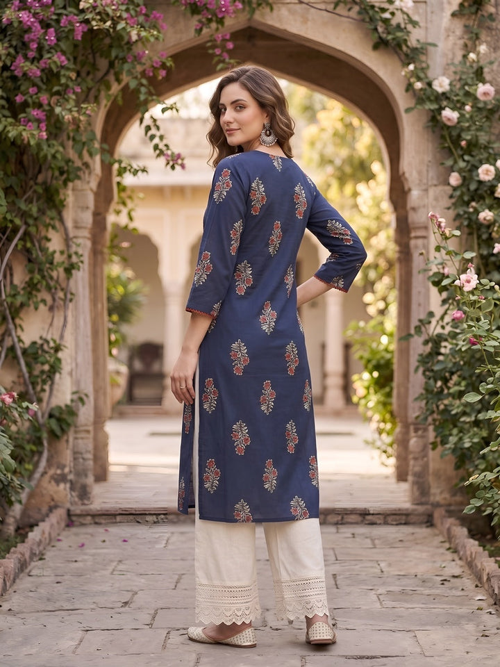 Printed Straight Kurta With Three Quarter