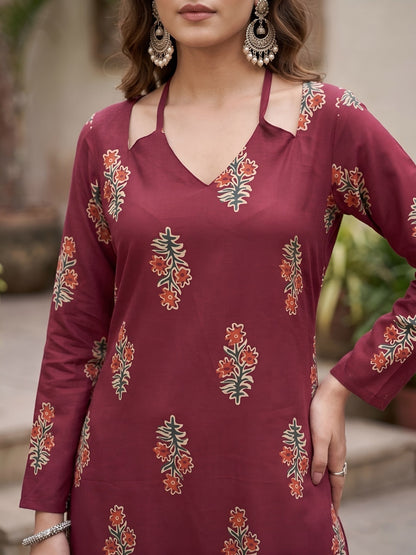 Printed Straight Kurta With Three Quarter