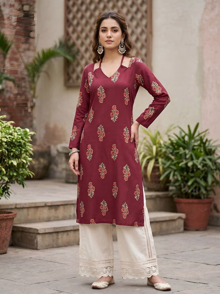 Printed Straight Kurta With Three Quarter