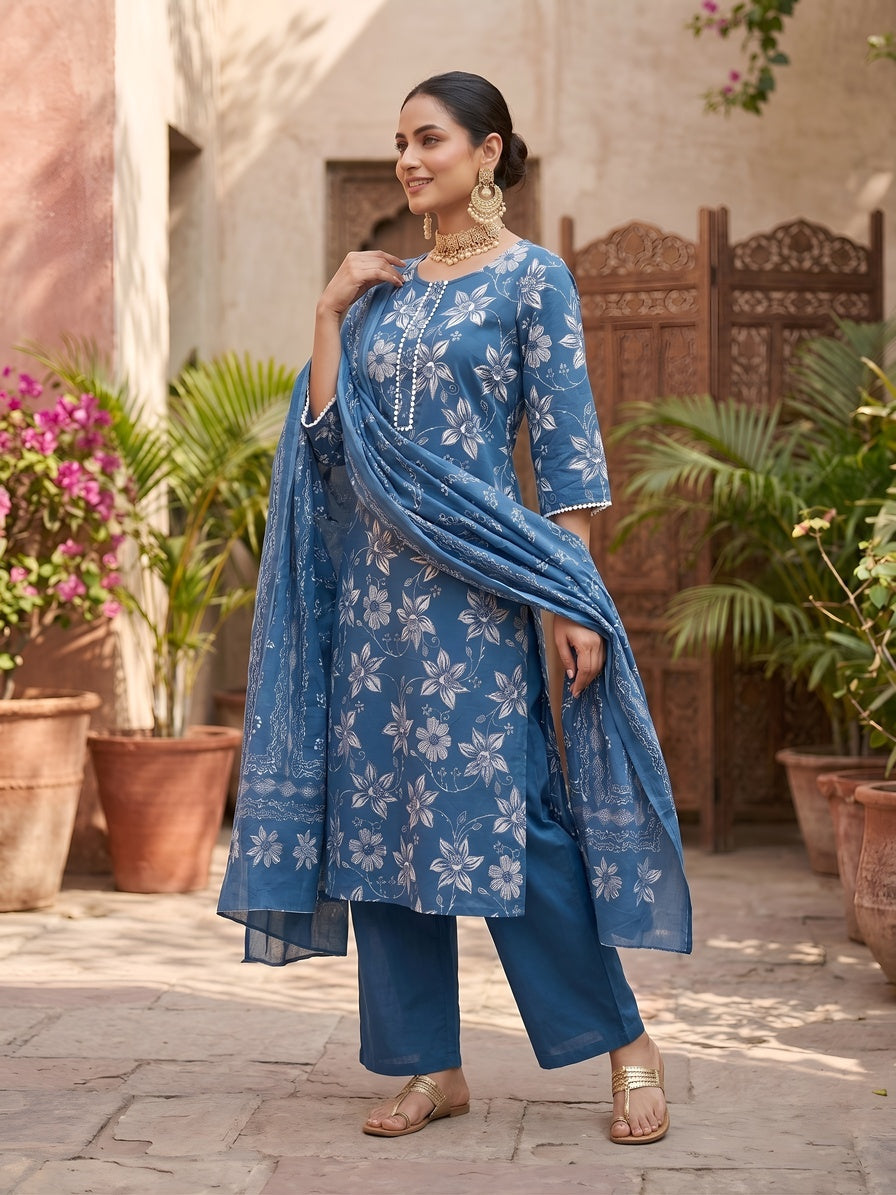 Printed Straight Kurta Set With Dupatta