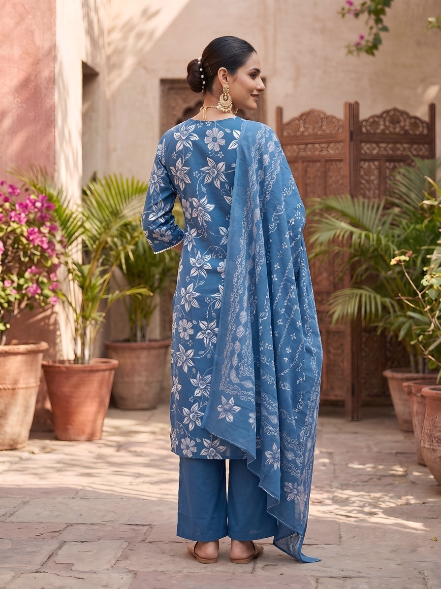 Printed Straight Kurta Set With Dupatta