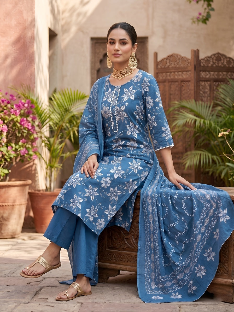 Printed Straight Kurta Set With Dupatta