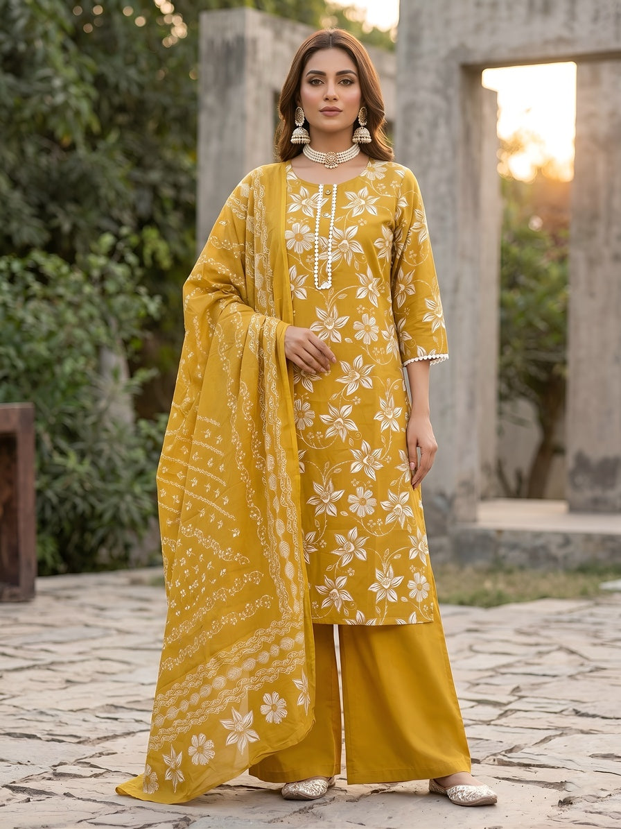 Printed Straight Kurta Set With Dupatta