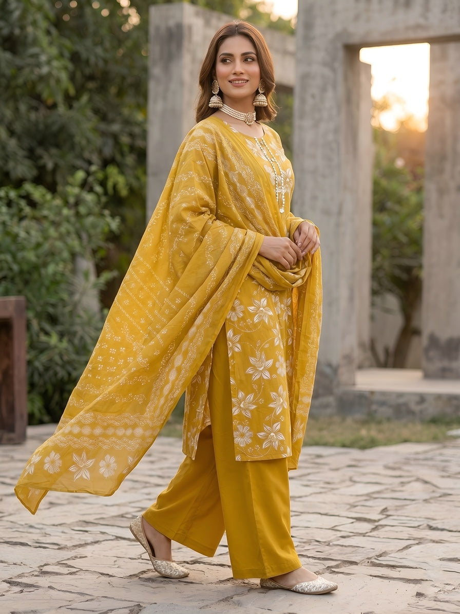 Printed Straight Kurta Set With Dupatta
