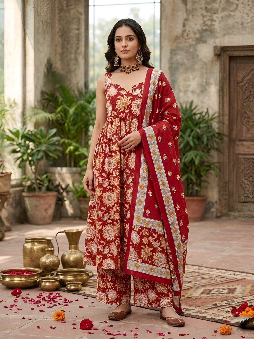 Printed Anarkali Kurta Set With Dupatta