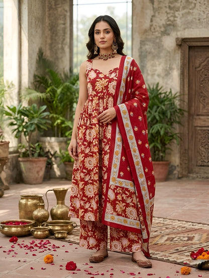 Printed Anarkali Kurta Set With Dupatta