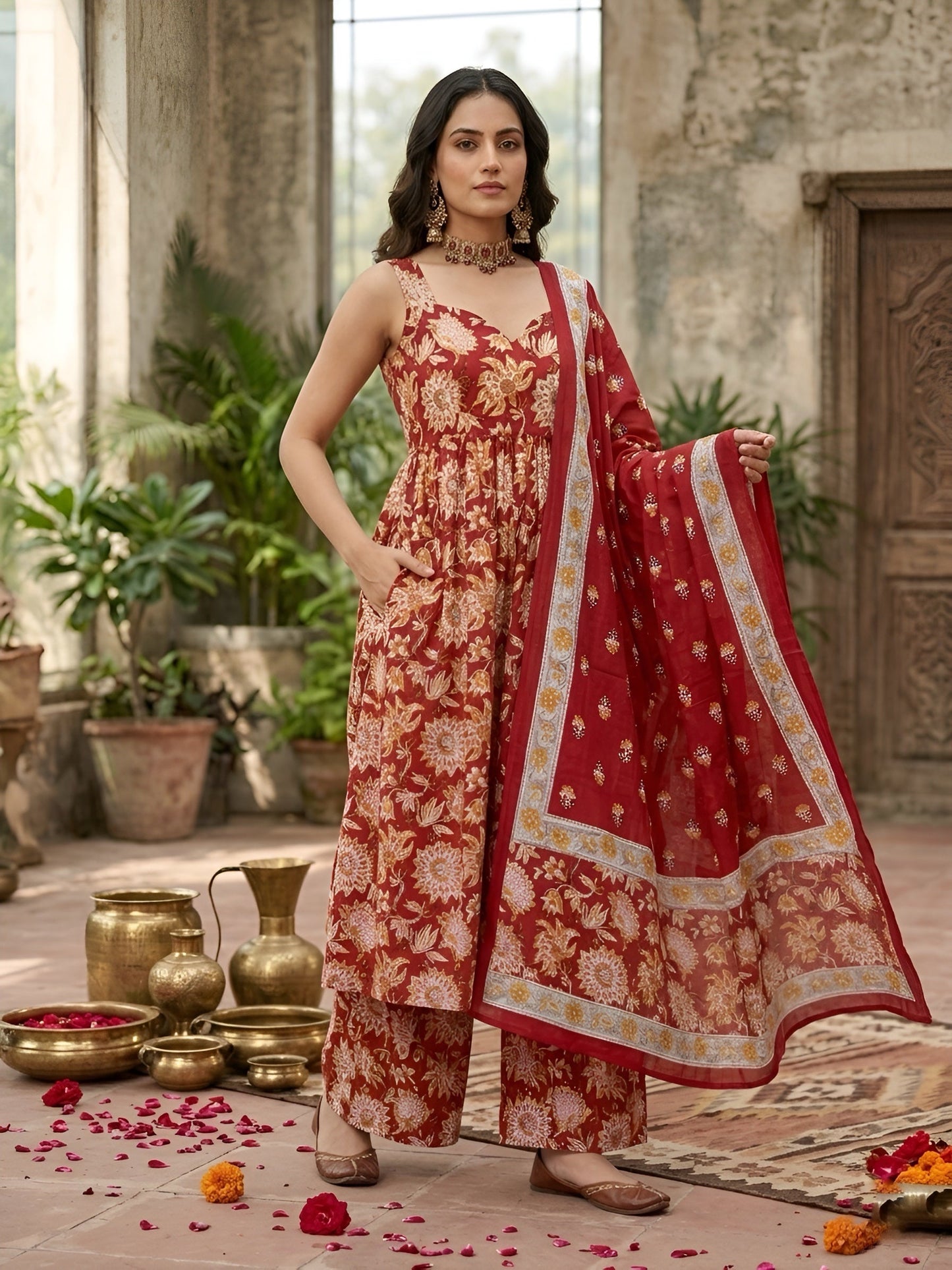 Printed Anarkali Kurta Set With Dupatta