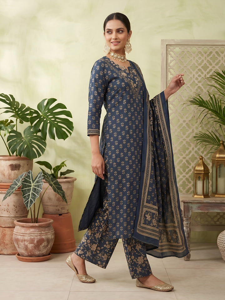 Printed Straight Kurta Set With Dupatta