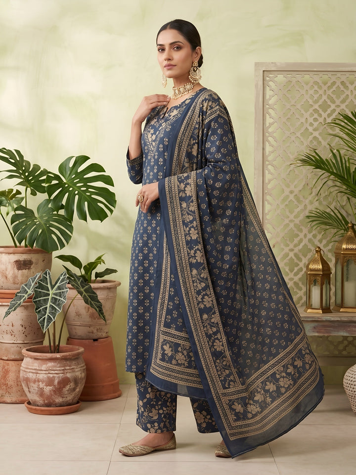 Printed Straight Kurta Set With Dupatta