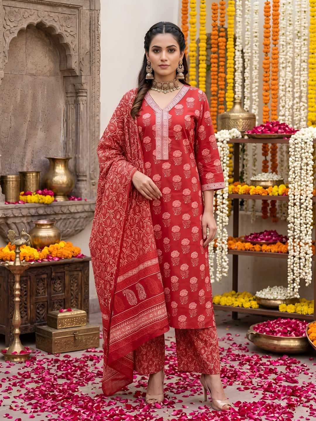 Printed Straight Kurta Set With Dupatta
