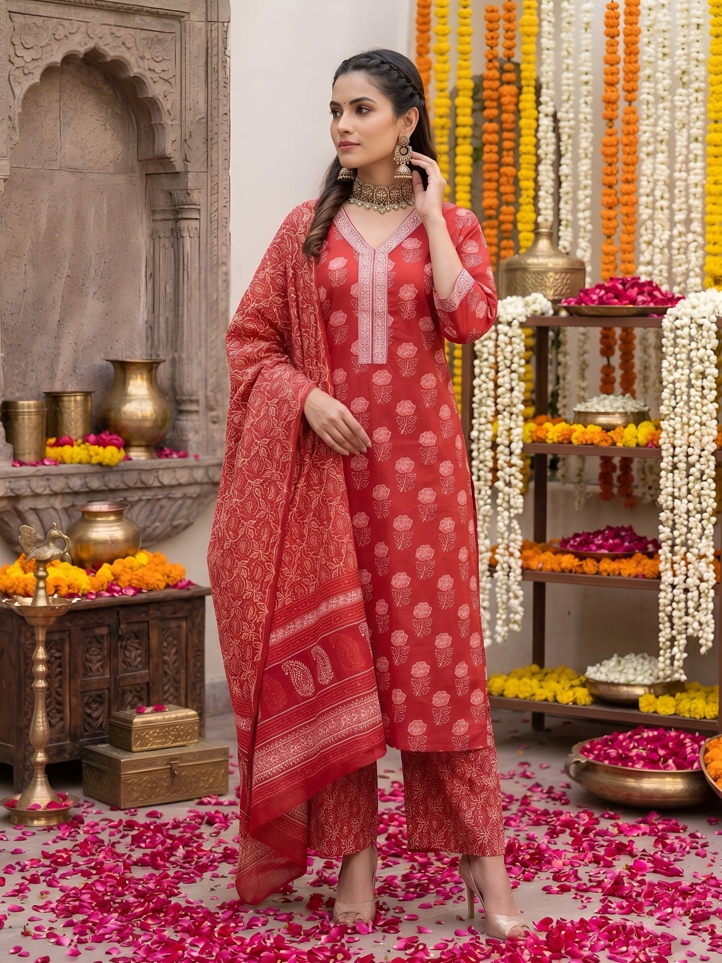 Printed Straight Kurta Set With Dupatta
