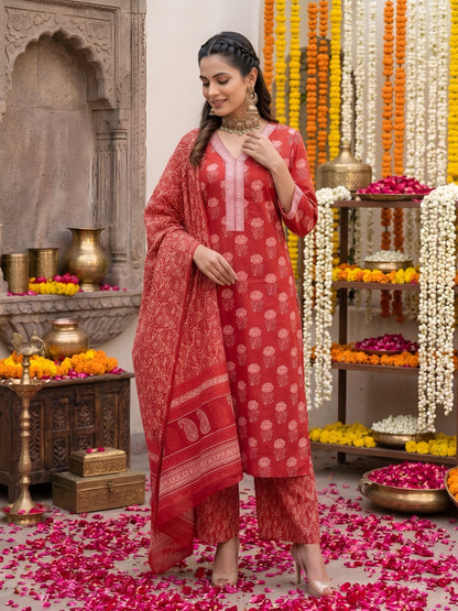 Printed Straight Kurta Set With Dupatta