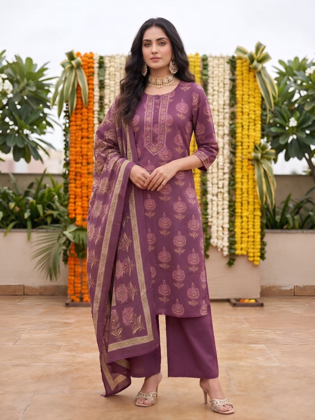 Printed Straight Kurta Set With Dupatta