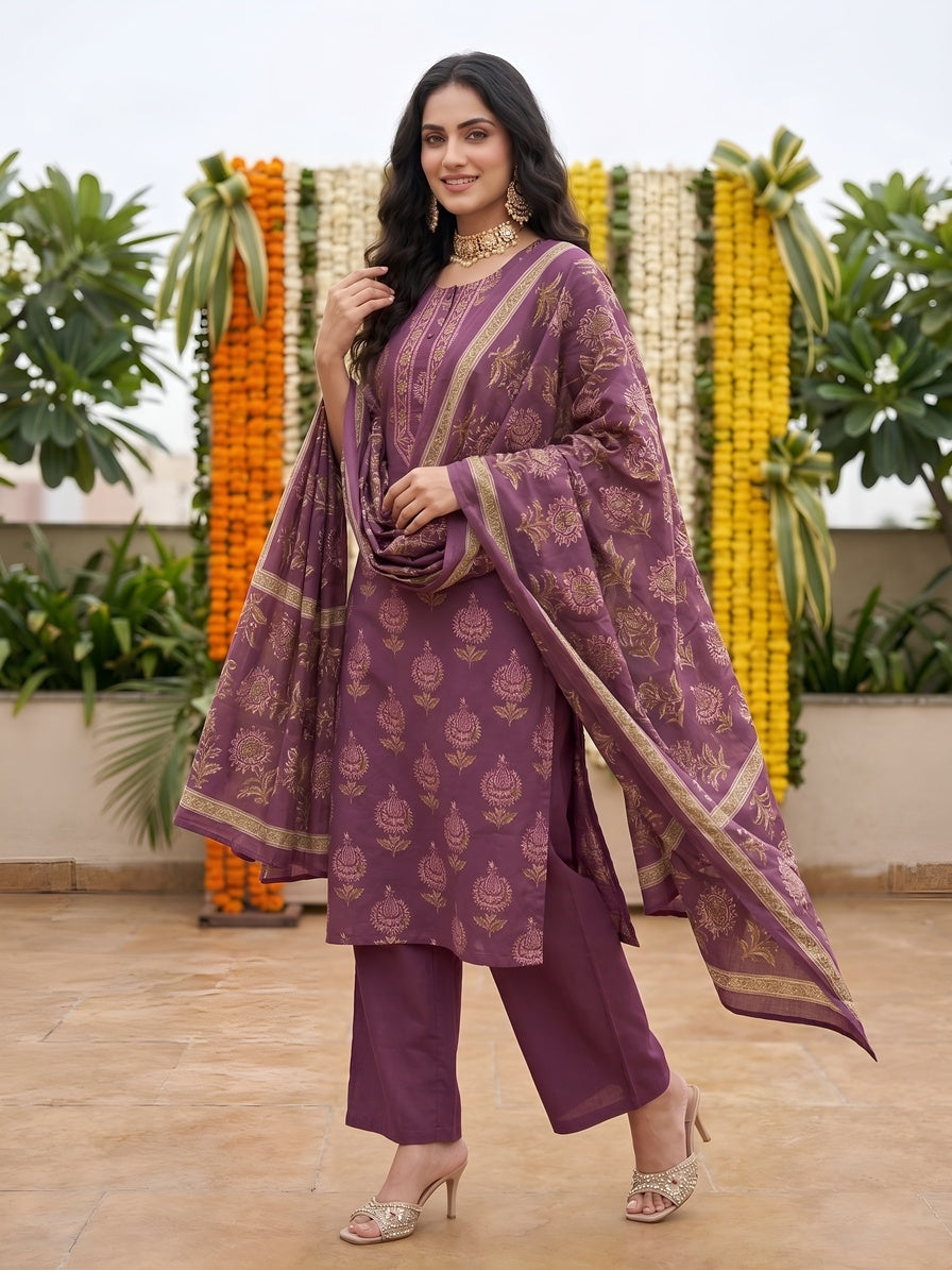 Printed Straight Kurta Set With Dupatta