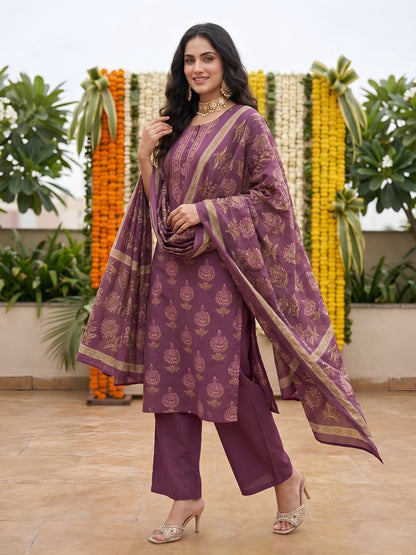 Printed Straight Kurta Set With Dupatta