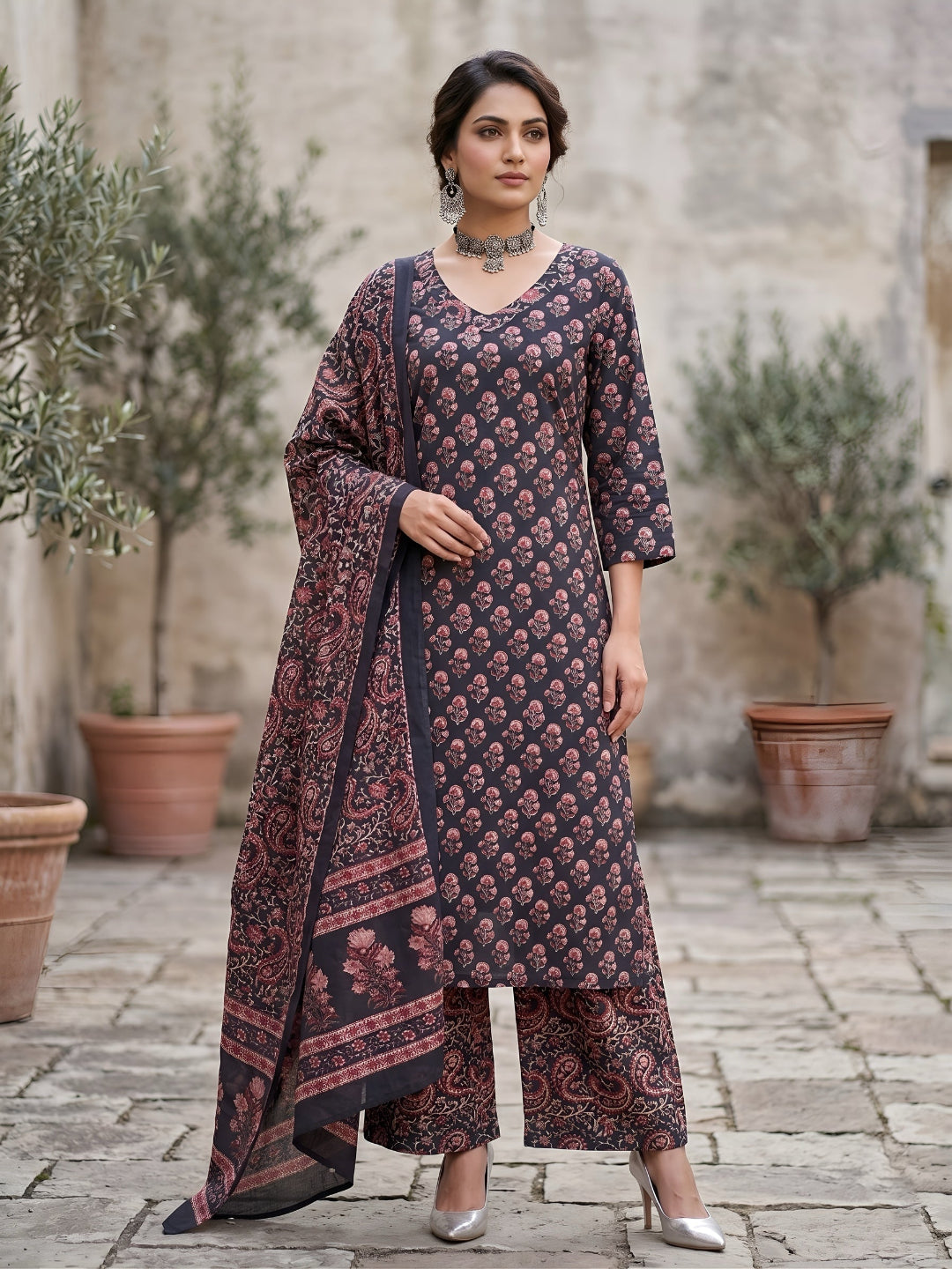 Printed Straight Kurta Set With Dupatta
