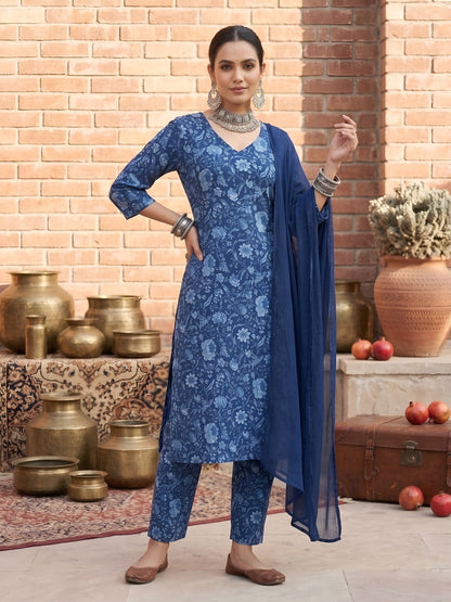 Printed Straight Kurta Set With Dupatta