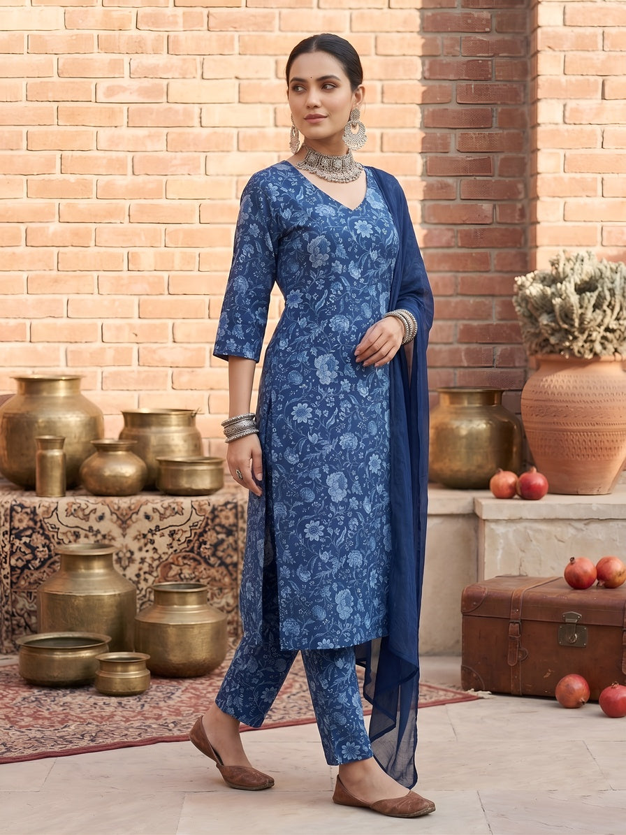 Printed Straight Kurta Set With Dupatta