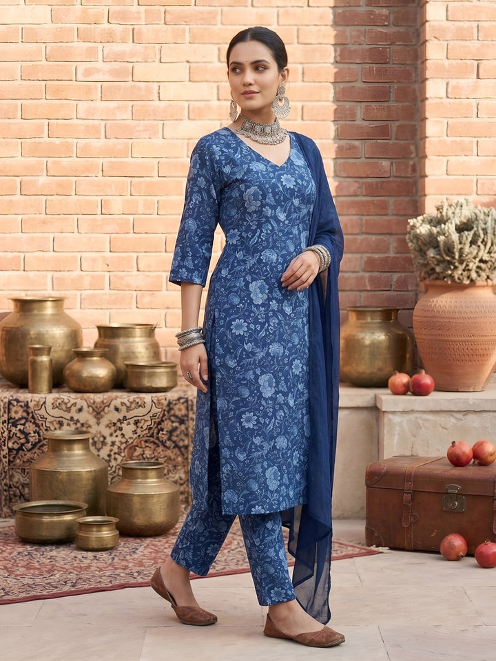 Printed Straight Kurta Set With Dupatta
