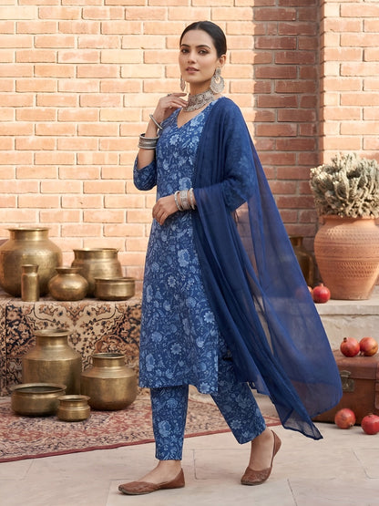 Printed Straight Kurta Set With Dupatta