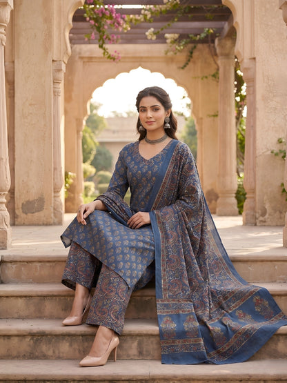 Printed Straight Kurta Set With Dupatta