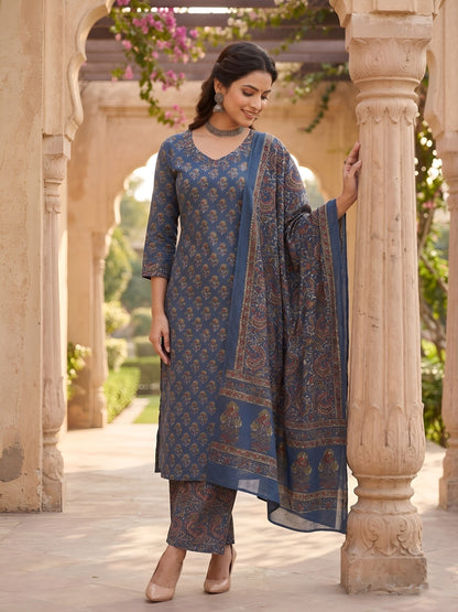 Printed Straight Kurta Set With Dupatta