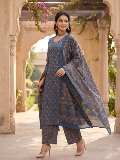 Printed Straight Kurta Set With Dupatta