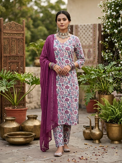 Printed Straight Kurta Set With Dupatta