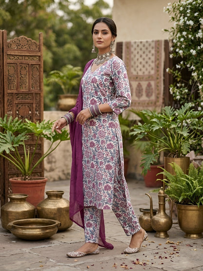 Printed Straight Kurta Set With Dupatta