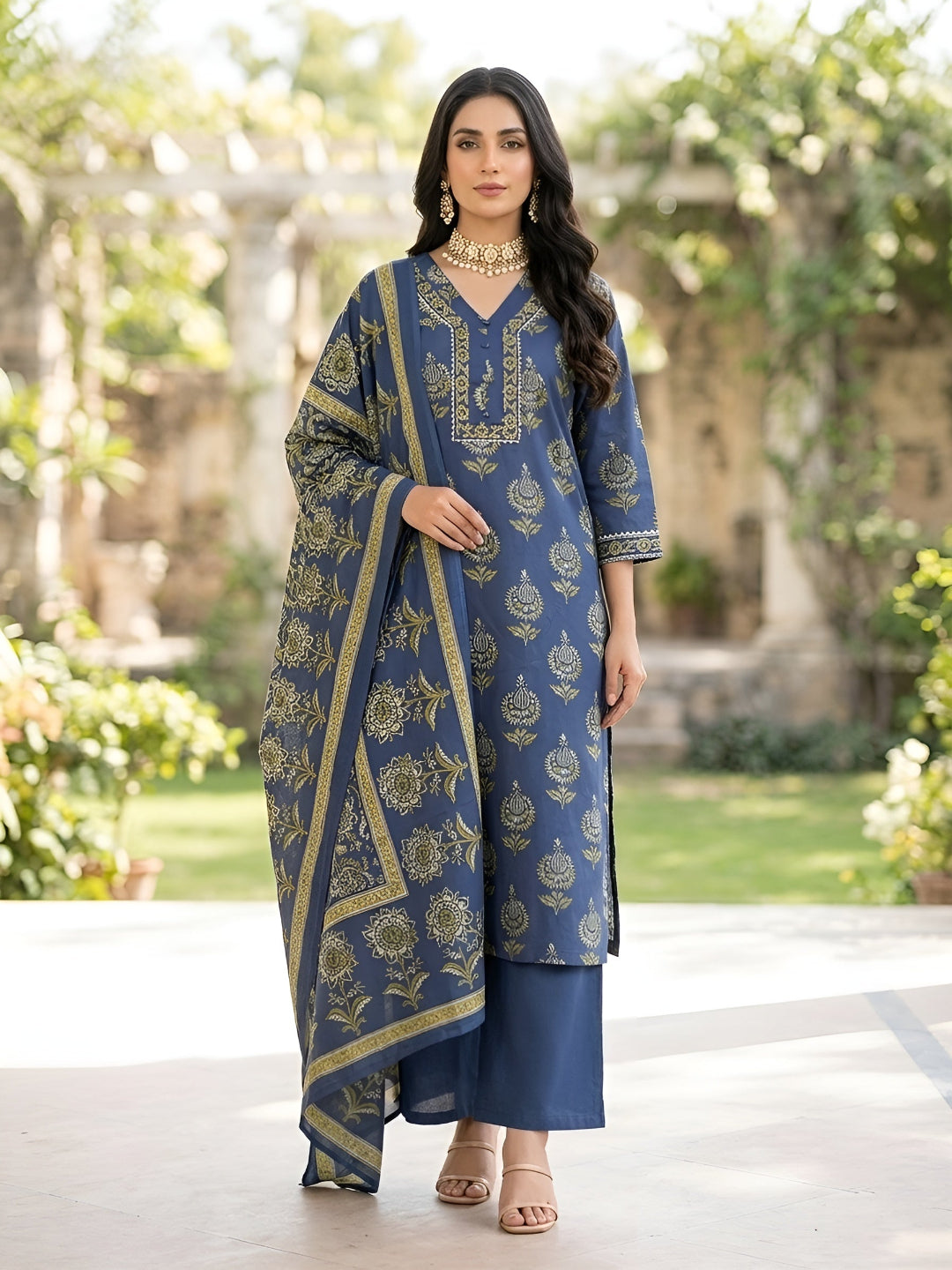 Printed Straight Kurta Set With Dupatta