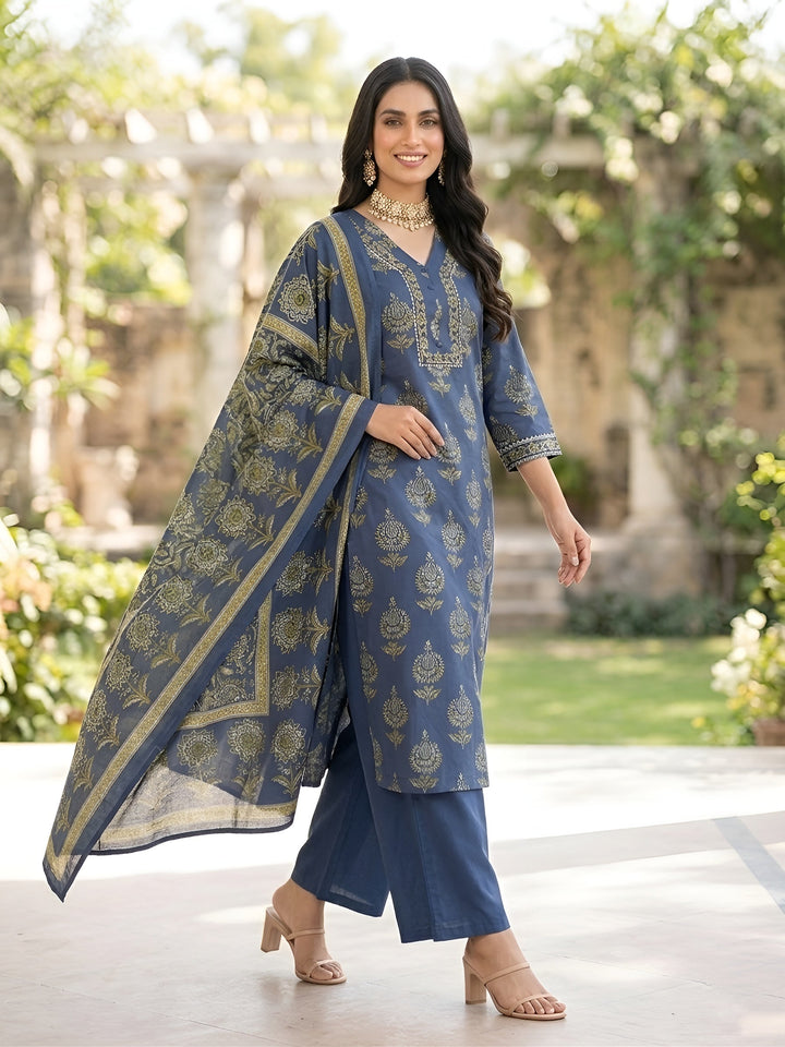 Printed Straight Kurta Set With Dupatta