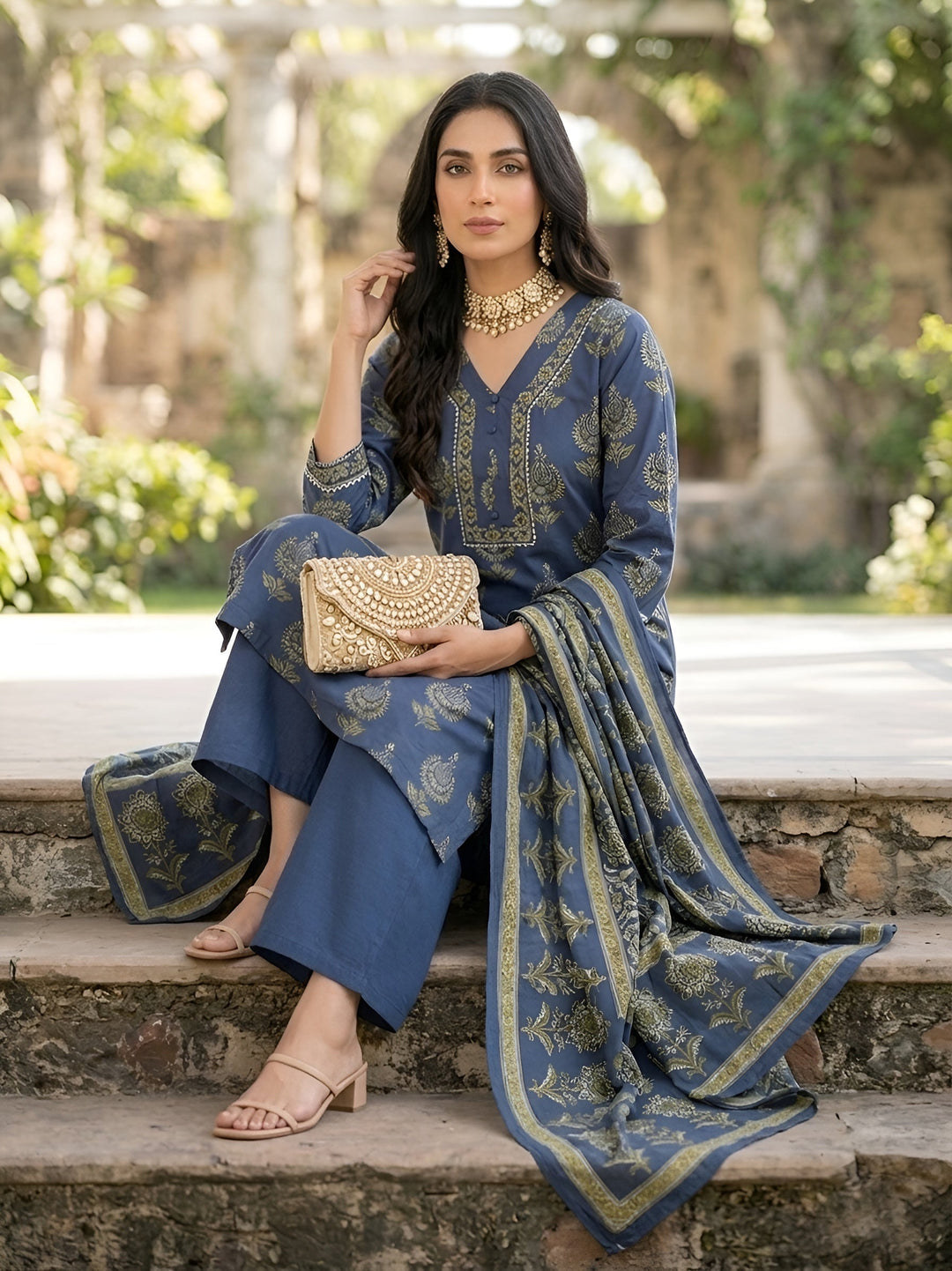 Printed Straight Kurta Set With Dupatta