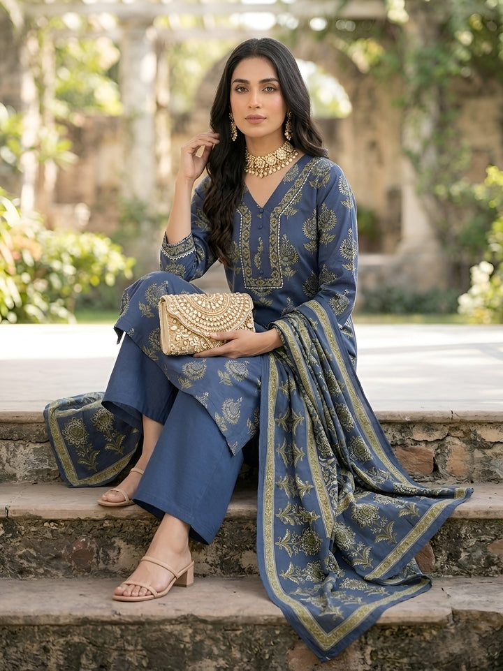 Printed Straight Kurta Set With Dupatta