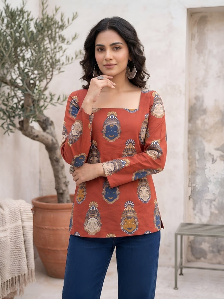 Maroon Printed Straight Tunic