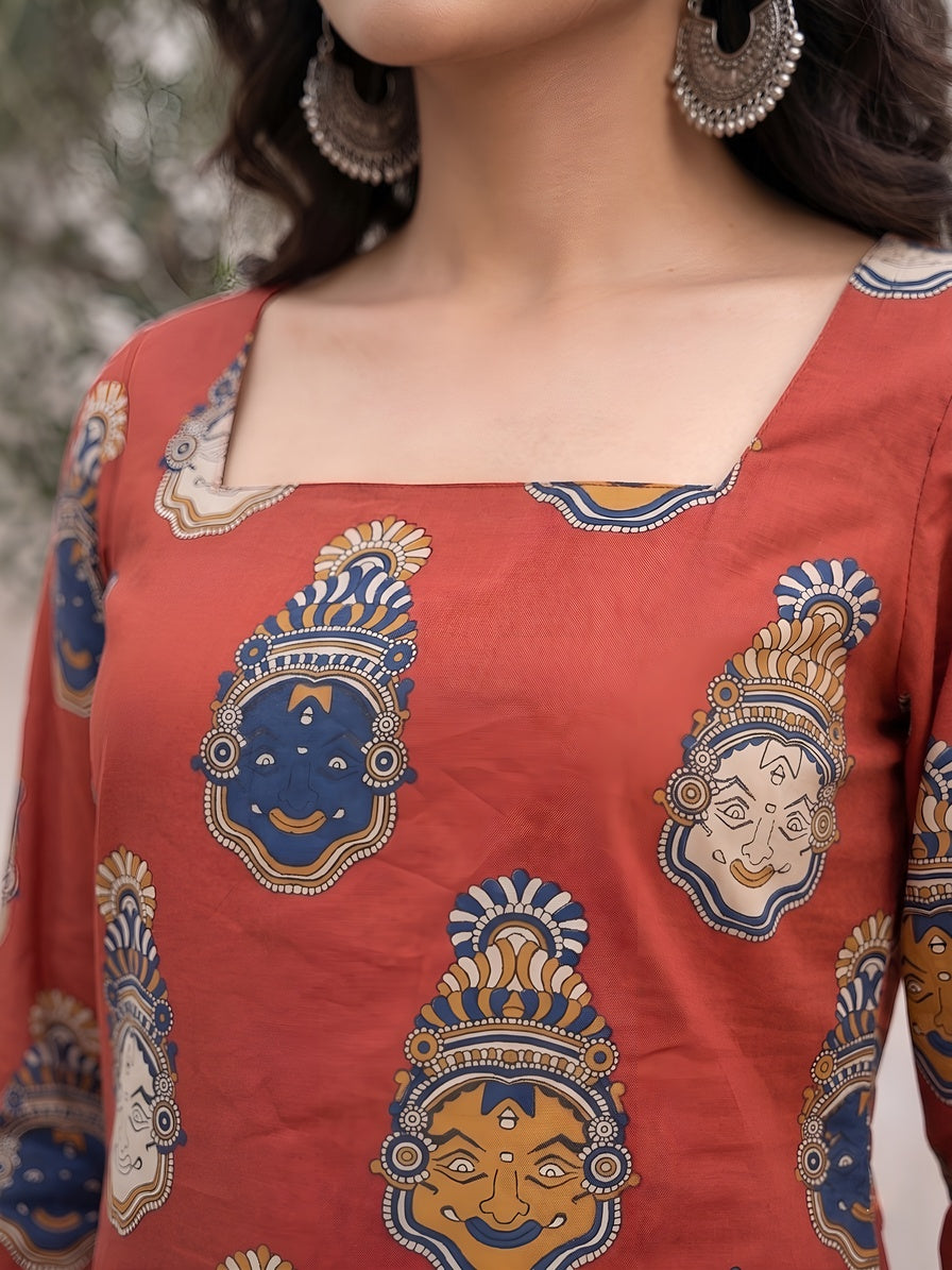 Maroon Printed Straight Tunic