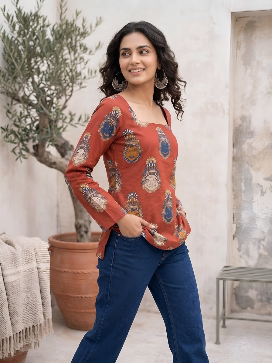 Maroon Printed Straight Tunic