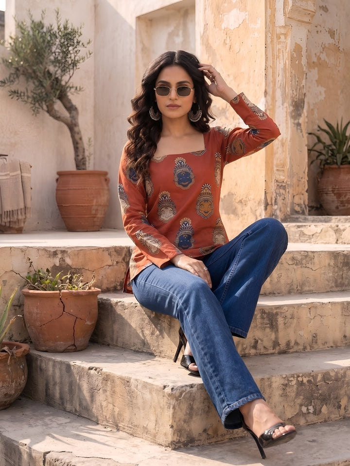 Maroon Printed Straight Tunic