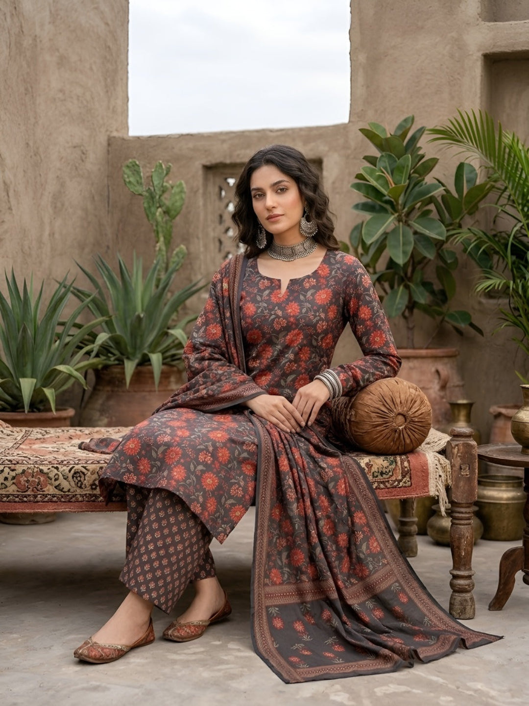 Printed Straight Kurta Set With Dupatta