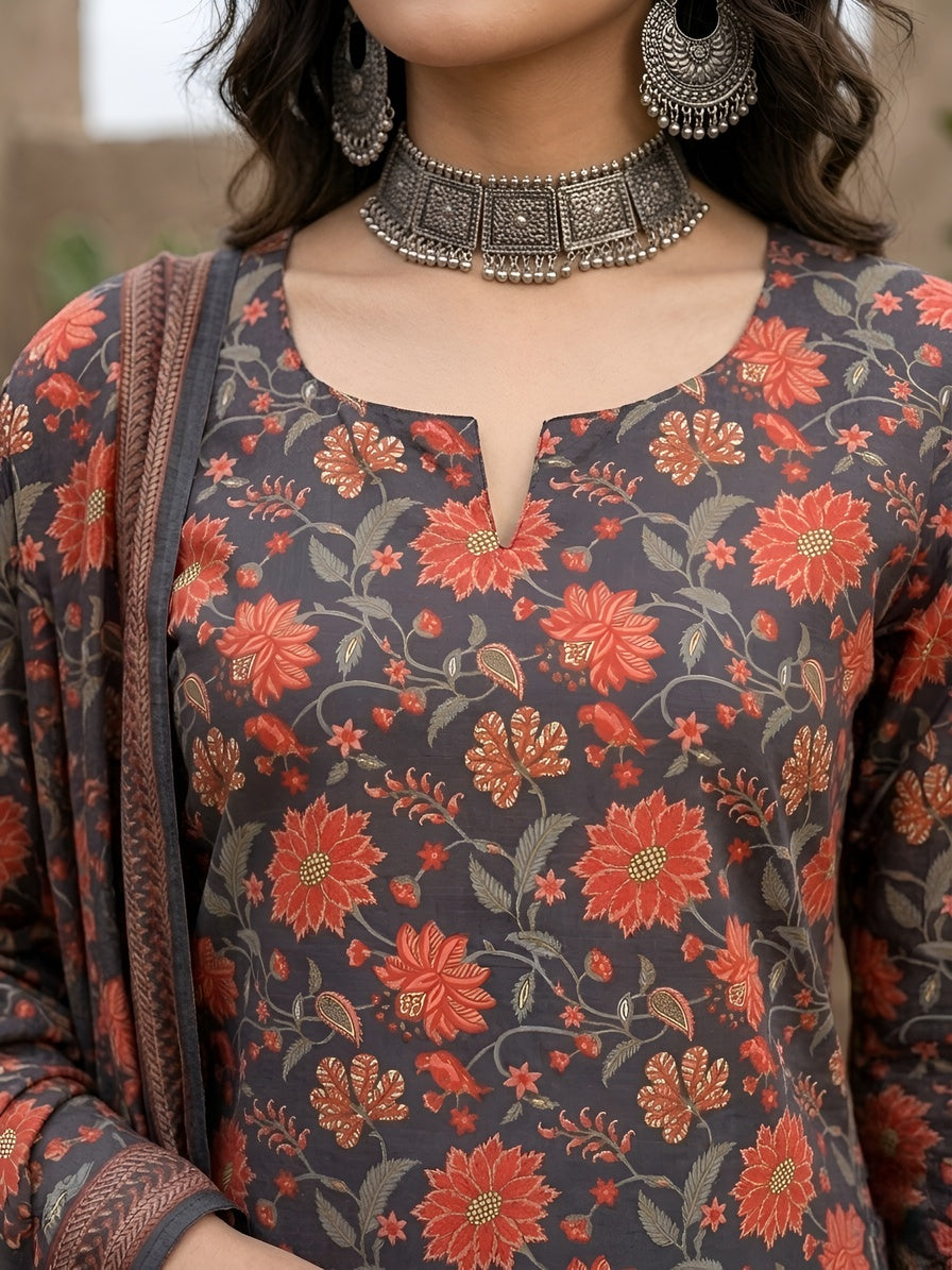 Printed Straight Kurta Set With Dupatta