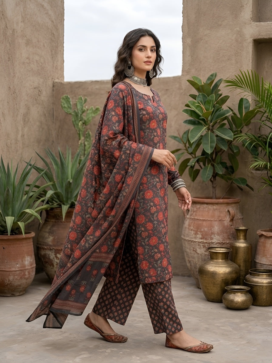 Printed Straight Kurta Set With Dupatta