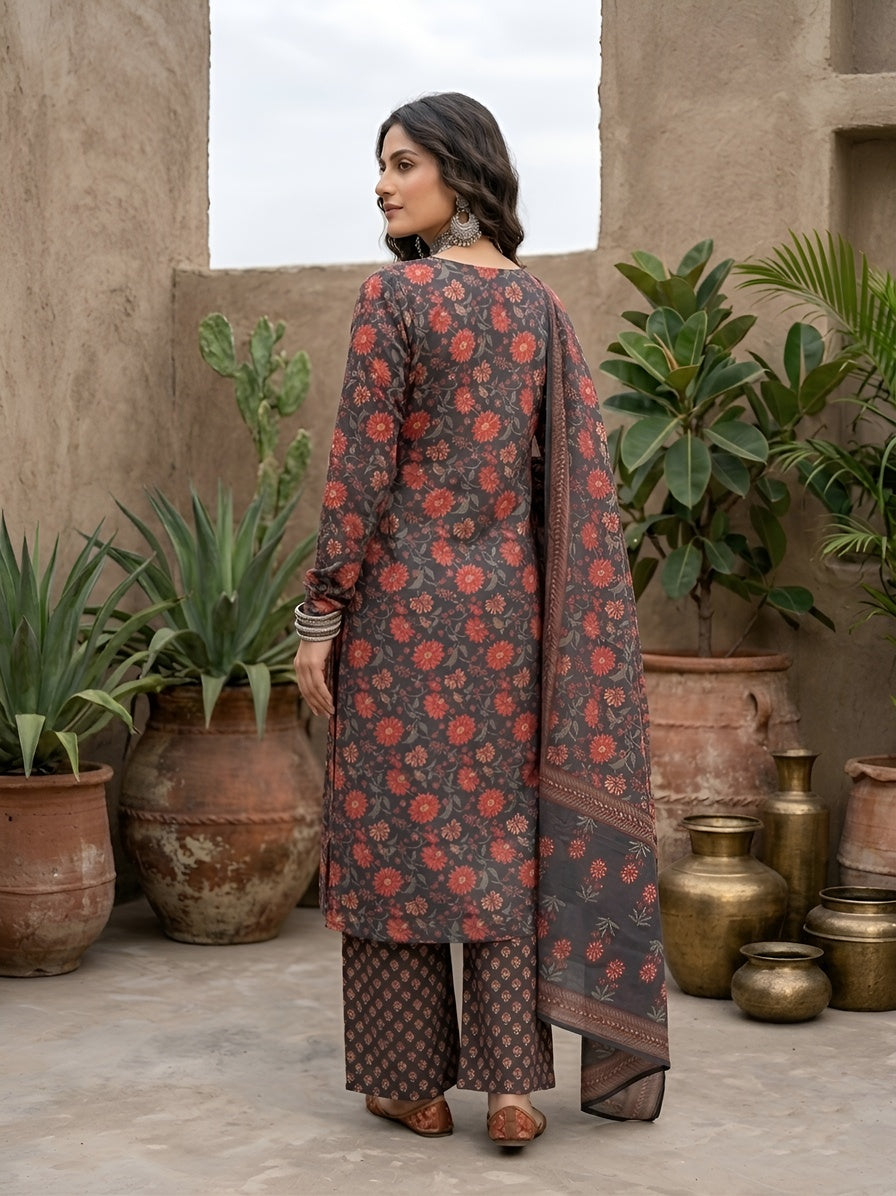 Printed Straight Kurta Set With Dupatta