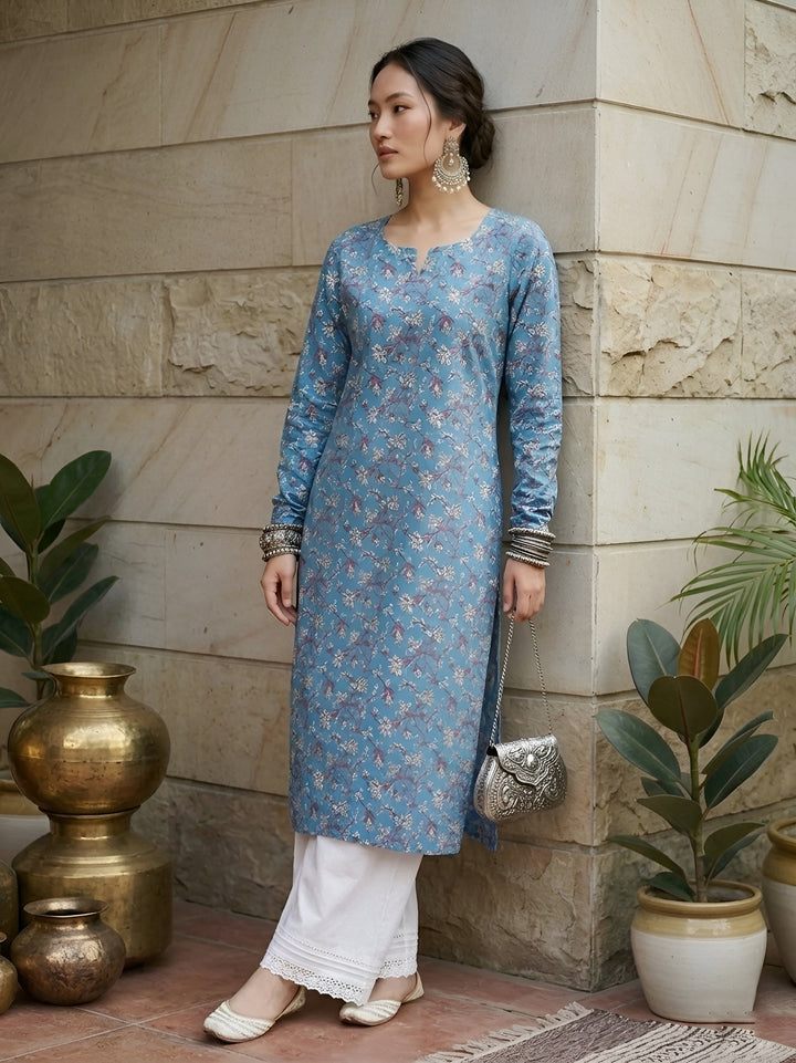 Printed Straight Kurta with Three Quarter Sleeves