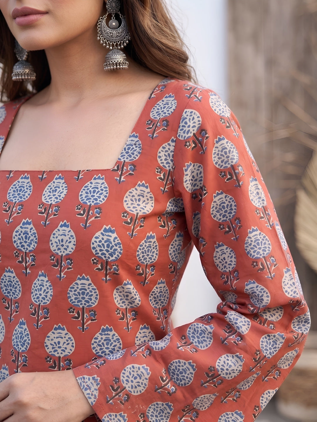Printed Straight Kurta with Three Quarter Sleeves