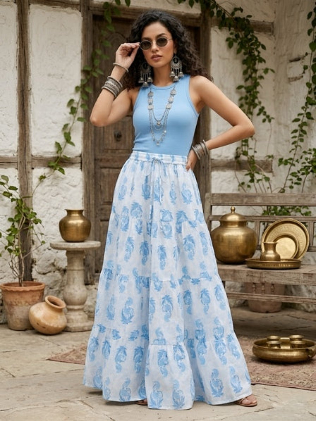 Ethnic Printed Flared Skrit