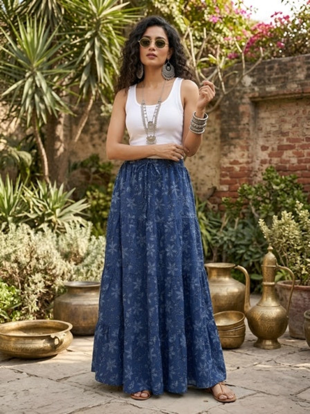 Ethnic Printed Flared Skrit