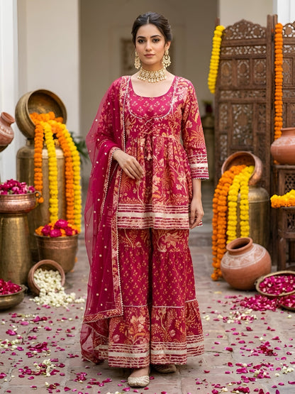Printed Peplum Kurta Set With Dupatta
