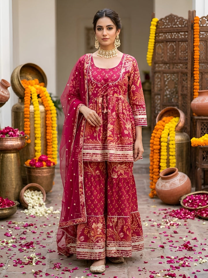 Printed Peplum Kurta Set With Dupatta