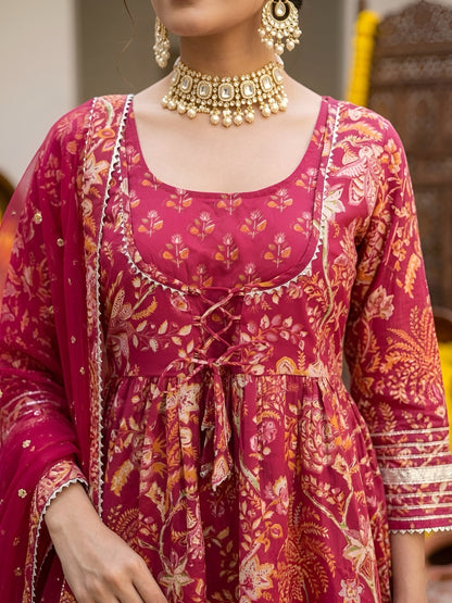 Printed Peplum Kurta Set With Dupatta