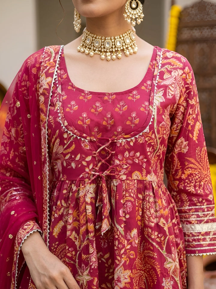 Printed Peplum Kurta Set With Dupatta